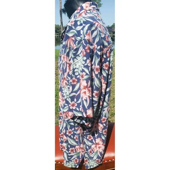Banana Cabana 100% SILK Mens XXL 2XL Hawaiian Short Sleeve Button Up Shirt Blue - Picture 8 of 14